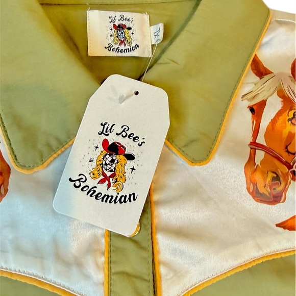 Western Olive Green Shirt with Horse Print - Picture 8 of 8